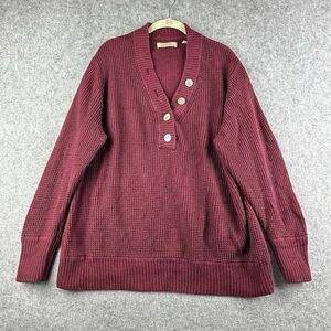 Natural Reflections Sweater Womens 2XL XXL Burgundy Henley Knit Hiking Outdoors